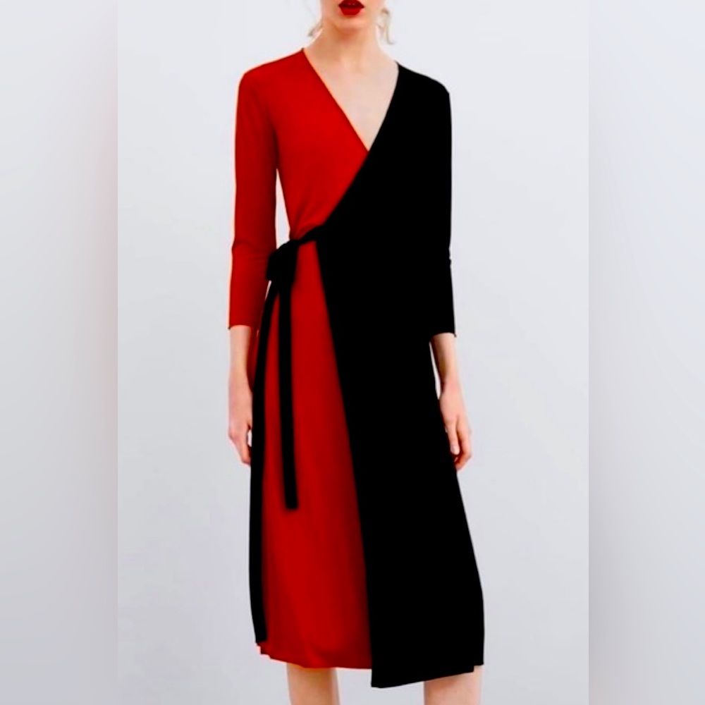 Zara Red and Black Wrap Dress